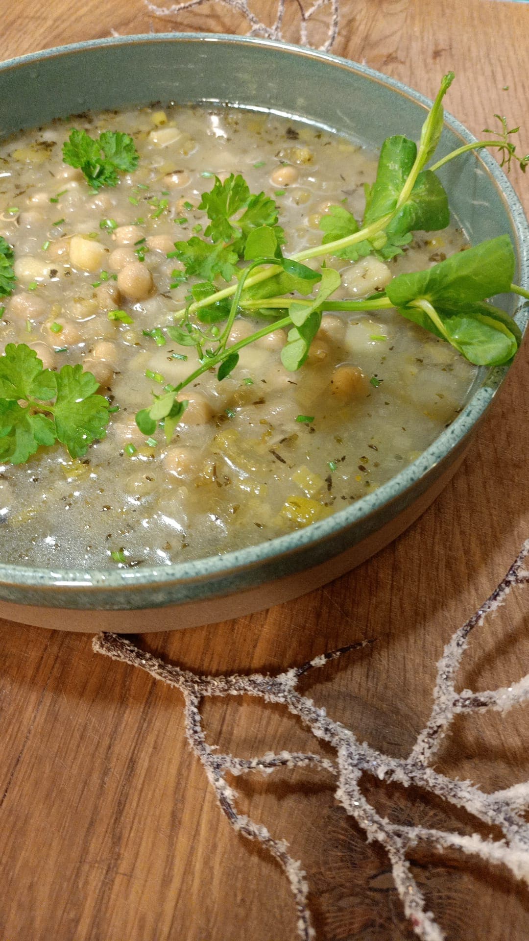 Vegetarian chickpea and leek soup